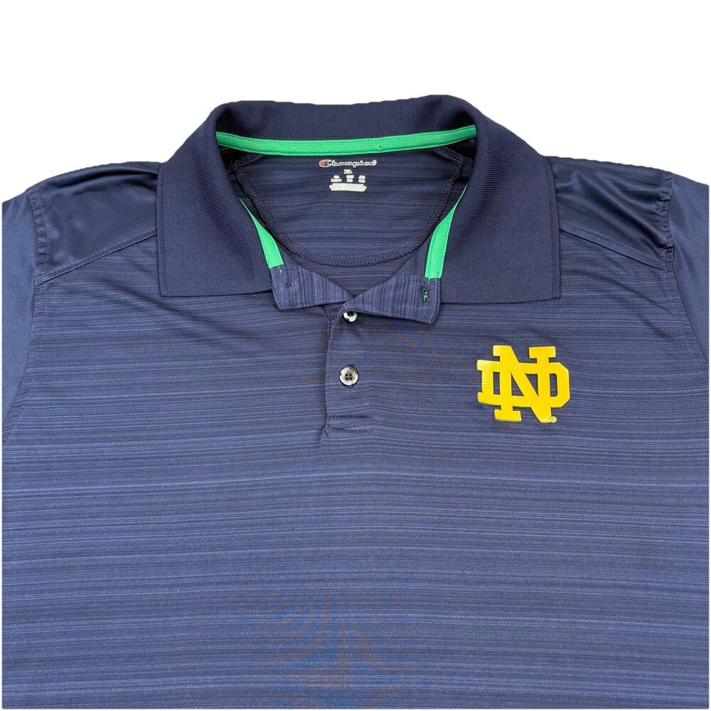 Notre Dame Fighting Irish Polo Shirt Mens XL Blue Stripped Short Sleeve
